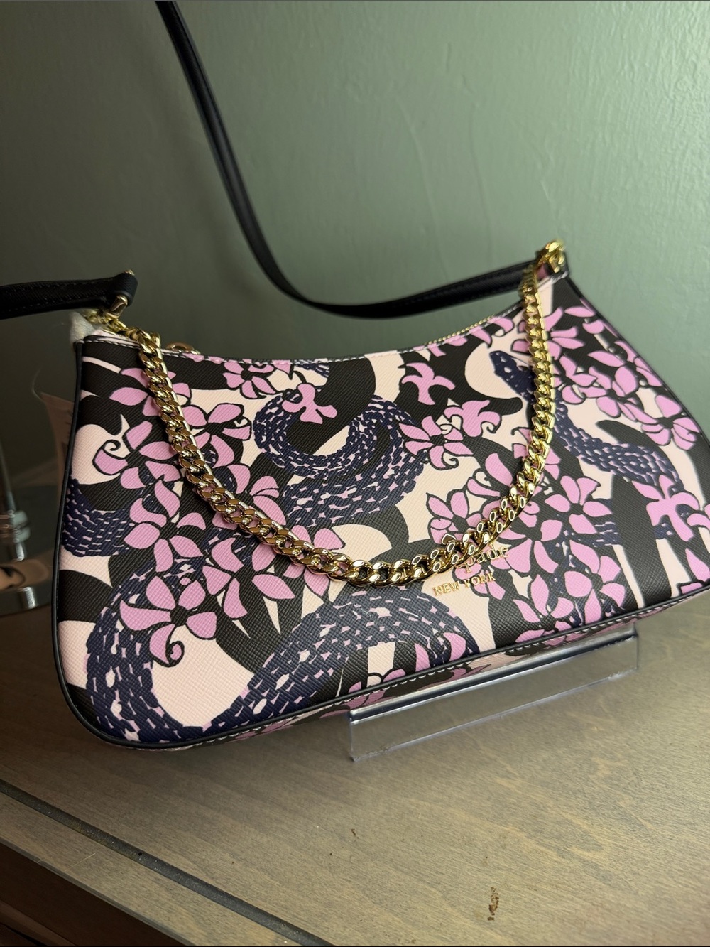 kate spade Pink Floral Snake-Print Shoulder Bag with Black Accents
